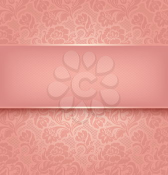 Lace background, pink ornamental fabric textural. Vector eps 10