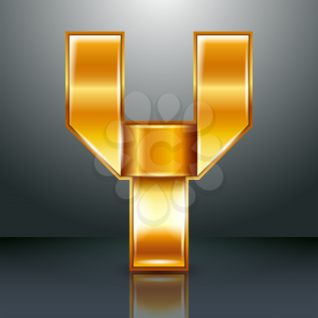 Font folded from a golden metallic ribbon - Letter Y. Vector illustration 10eps.