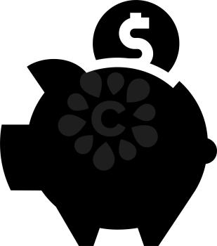 piggy bank, black icon isolated on white background