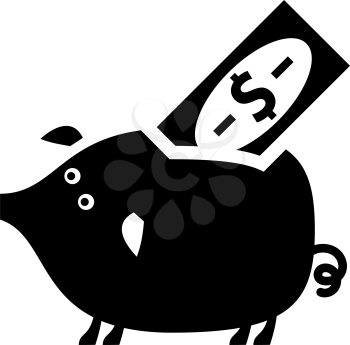 piggy bank, black icon isolated on white background