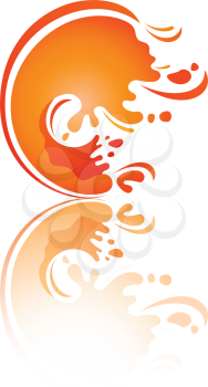 Splash orange wave with reflection, vector illustration