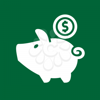 White piggy bank on a green square