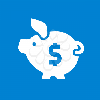 White piggy bank on a blue square