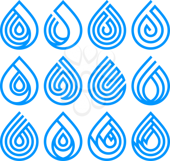 Set of bue different water drop icons. Design element for your logo