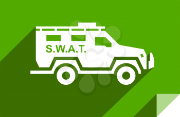 Swat truck, transport flat icon, sticker square shape, modern color