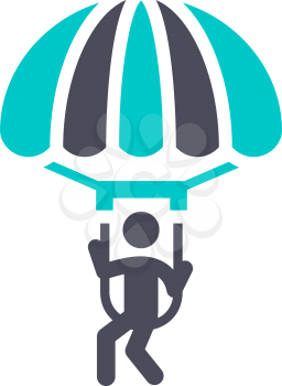 Parachutist jumping with a parachute in the sky, gray turquoise icon on a white background