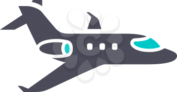 Airplane icon, gray turquoise icon on a white background