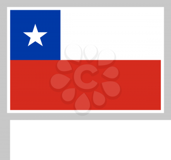 Chile flag on flagpole, rectangular shape icon on white background, vector illustration.