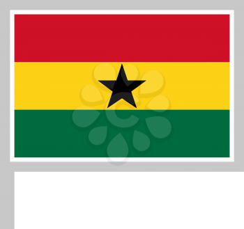 Ghana flag on flagpole, rectangular shape icon on white background, vector illustration.