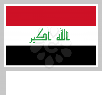 Iraq flag on flagpole, rectangular shape icon on white background, vector illustration.