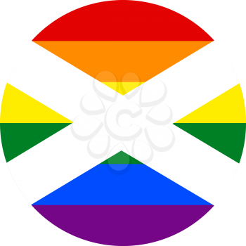 Scottish LGBT Rainbow flag, round shape icon on white background
