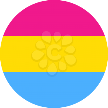 Pansexuality pride flag, round shape icon on white background