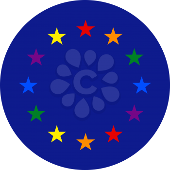 European Union LGBT flag, round shape icon on white background