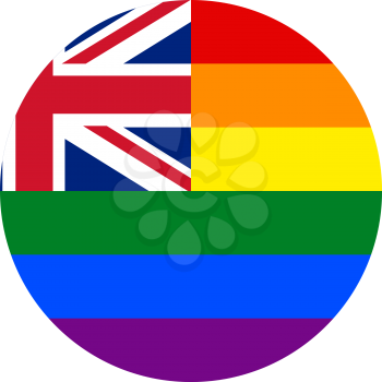 United Kingdom LGBT Rainbow Flag, round shape icon on white background
