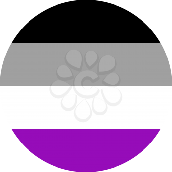Asexual pride flag, round shape icon on white background