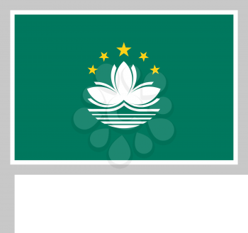 Macau flag on flagpole, rectangular shape icon on white background, vector illustration.