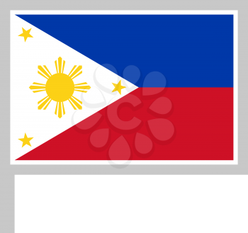 Philippines flag on flagpole, rectangular shape icon on white background, vector illustration.