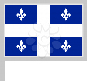 Quebec flag on flagpole, rectangular shape icon on white background, vector illustration.