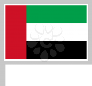 United Arab Emirates flag on flagpole, rectangular shape icon on white background, vector illustration.