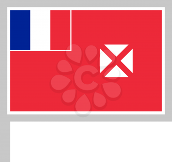 Wallis and Futuna flag on flagpole, rectangular shape icon on white background, vector illustration.