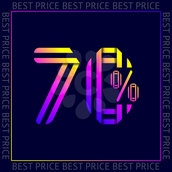Discount 70 percent OFF Sale, abstract trendy template best price vector sign, web sticker