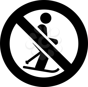 No skiing forbidden sign, modern round sticker