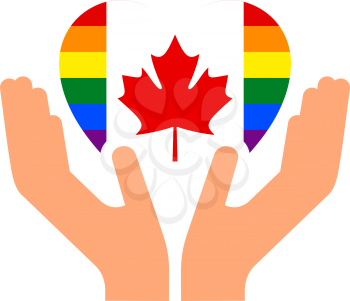 Canada LGBT pride flag, in heart shape icon on white background, vector illustration