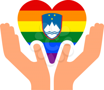 Slovenian LGBT pride flag, in heart shape icon on white background, vector illustration
