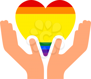Spanish LGBT pride flag, in heart shape icon on white background, vector illustration