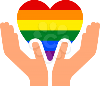 LGBT pride flag, in heart shape icon on white background, vector illustration