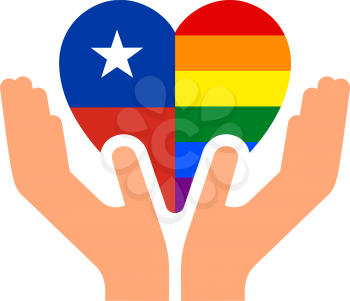 Chilean pride flag, in heart shape icon on white background, vector illustration