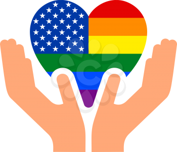 United States pride flag, in heart shape icon on white background, vector illustration
