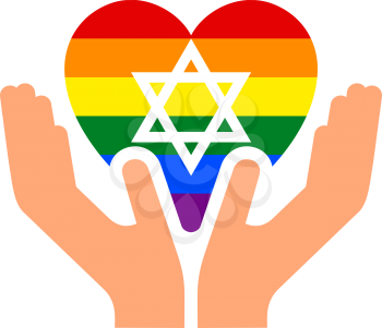 Israel pride flag, in heart shape icon on white background, vector illustration