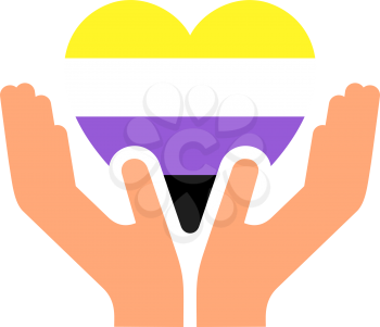 Non-binary pride flag, in heart shape icon on white background, vector illustration