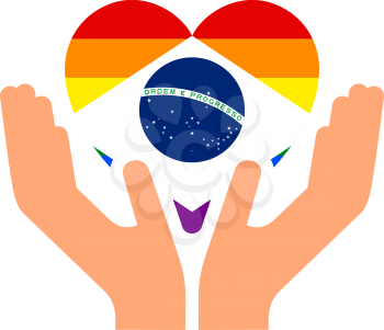 Brazilian pride flag, in heart shape icon on white background, vector illustration