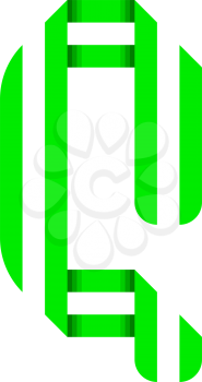 Striped font, modern trendy alphabet, letter Q folded from green paper tape, vector illustration