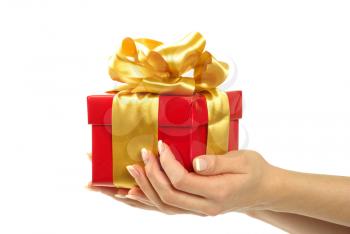 Royalty Free Photo of a Red Gift With a Gold Ribbon