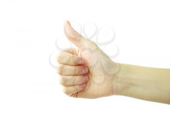 Human hand showing thumbs up isolated on white