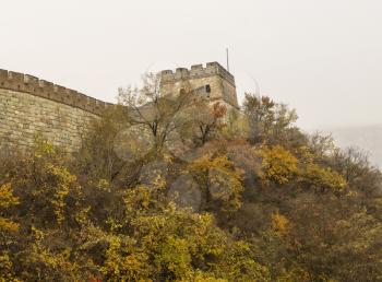 Outside of the Great Wall in China during Autumn Season