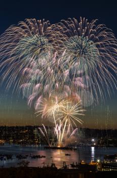 Fireworks in Seattle Washington on beautiful summer night