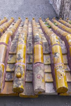 Temple roof construction materials within the Forbidden City of China