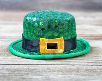 Lucky green hat for St Patrick in close up view 