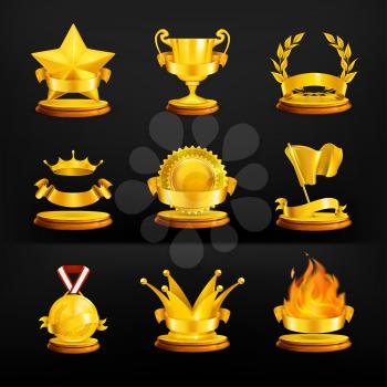 Gold awards, vector set on black
