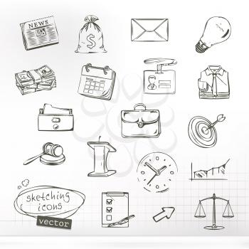 Business sketches of icons, vector set