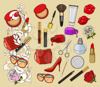 Beauty doodle, set of vector icons