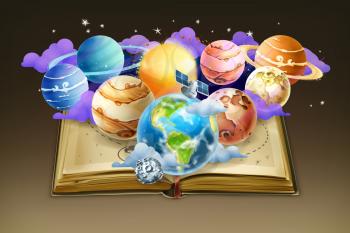 Book with planets, vector background