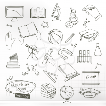 Studying and education, sketches of icons vector set
