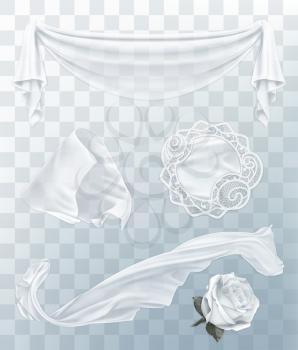 White cloth with transparency, set of vector elements