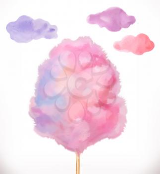 Cotton candy. Sugar clouds. Watercolor vector illustration