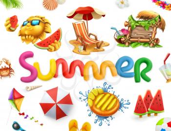Summer holiday set. 3d vector icon